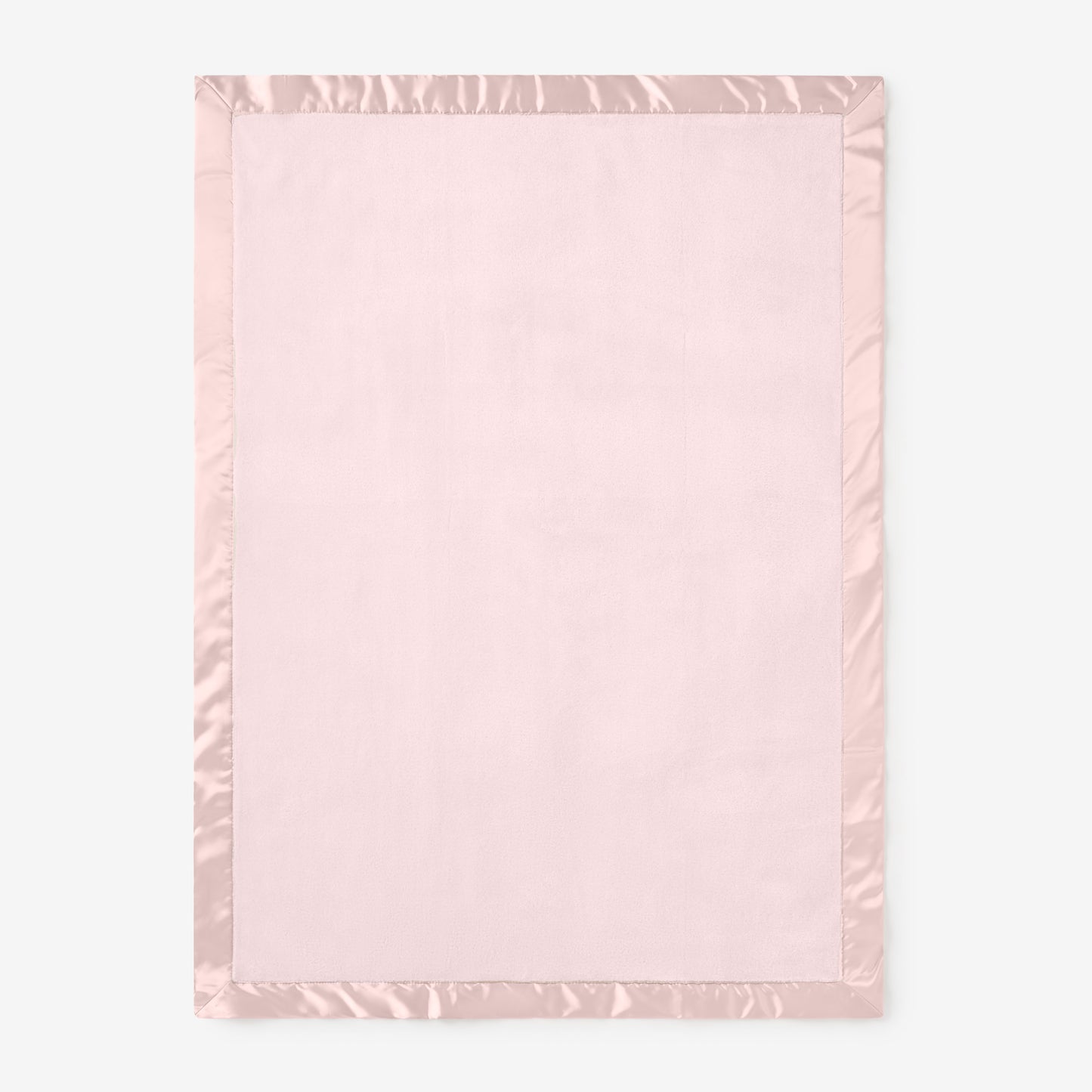 zoomed in Pale Pink Satin Trim Flannel Fleece Baby Stroller Blanket view 3