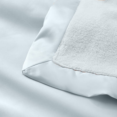 Pale Blue Satin Trim Flannel Fleece Baby Security Blanket