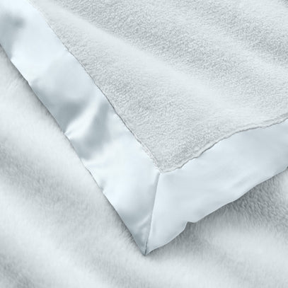 Pale Blue Satin Trim Flannel Fleece Baby Stroller Blanket