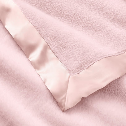 Pale Pink Satin Trim Flannel Fleece Baby Stroller Blanket