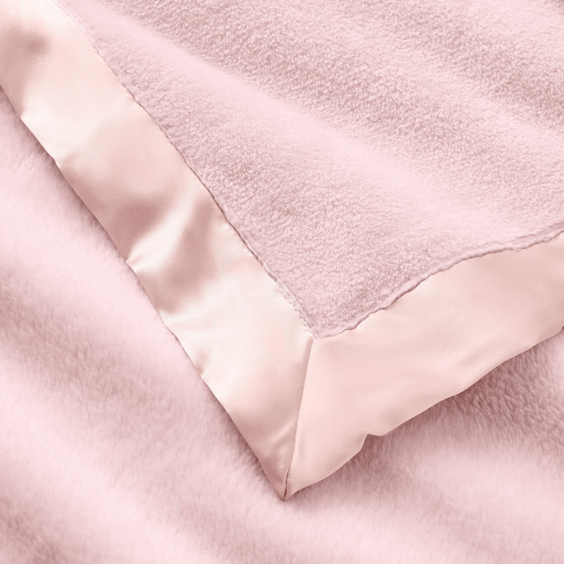 Pale Pink Satin Trim Flannel Fleece Baby Stroller Blanket