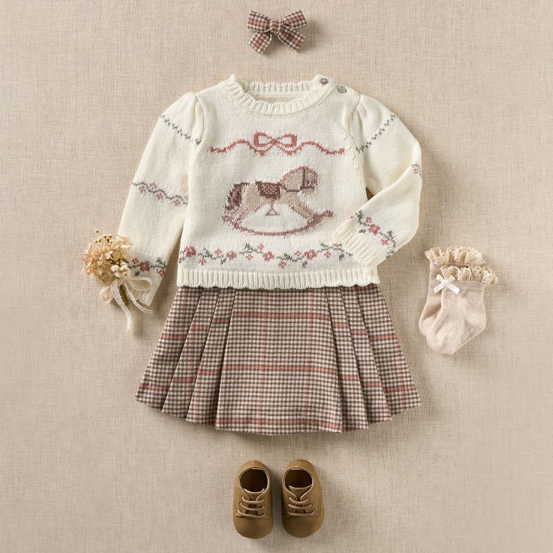 Rocking Horse Sweater & Plaid Skort