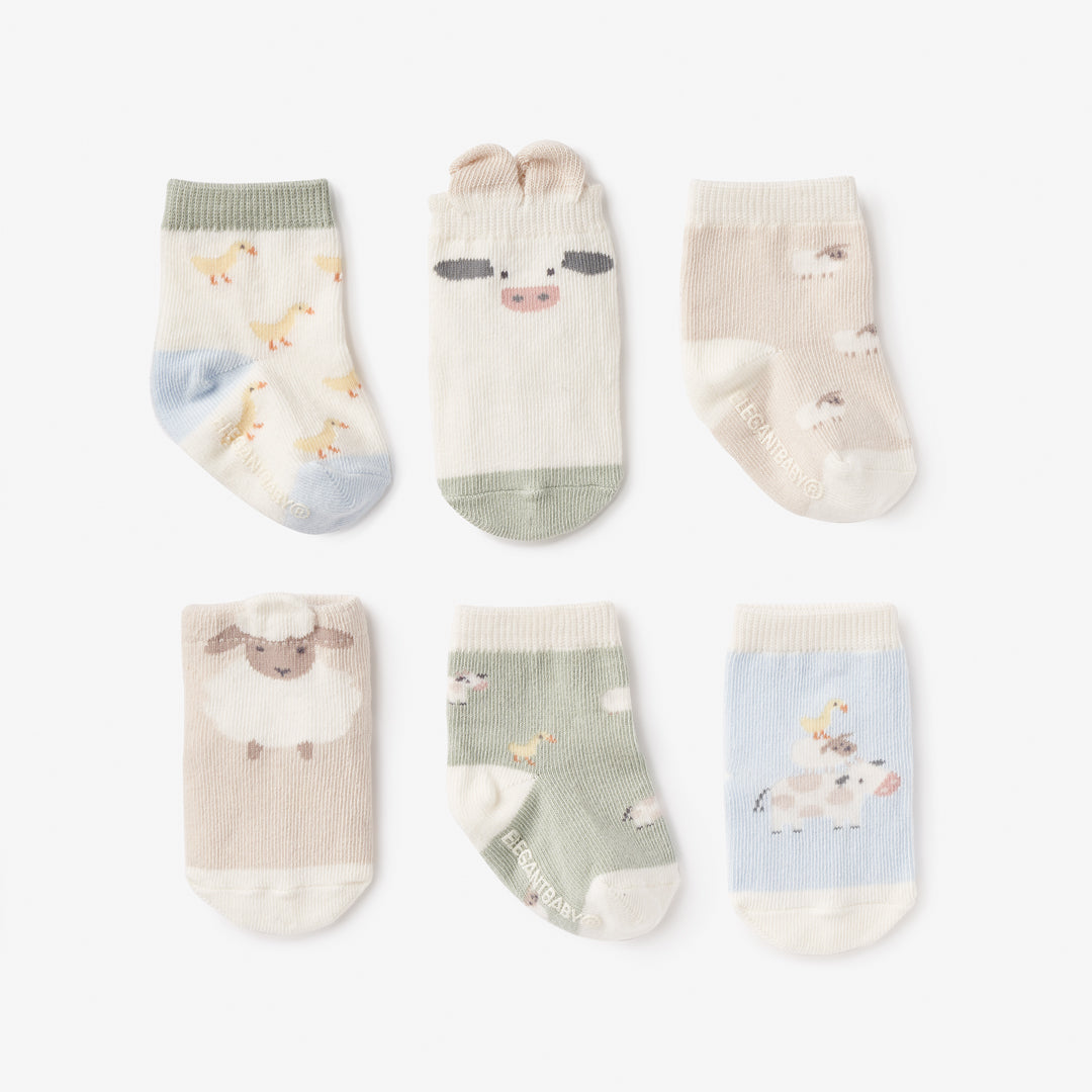 On the Farm Non Slip Baby Socks 6pk