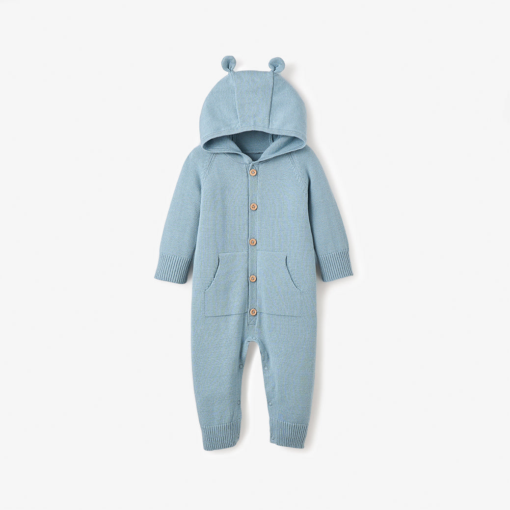 Blue Hooded Knit Jumpsuit