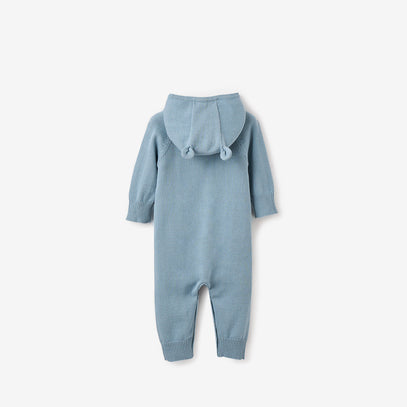 Blue Hooded Knit Jumpsuit