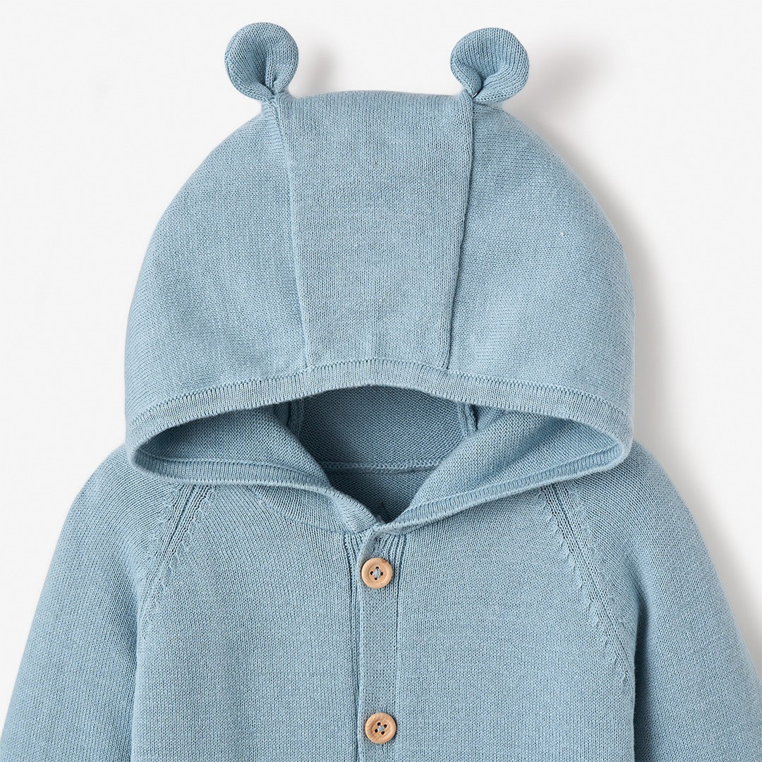 Blue Hooded Knit Jumpsuit