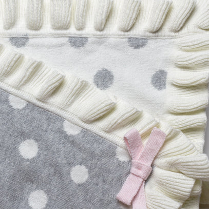 Gray Polka Dot Ruffle Cotton Baby Blanket