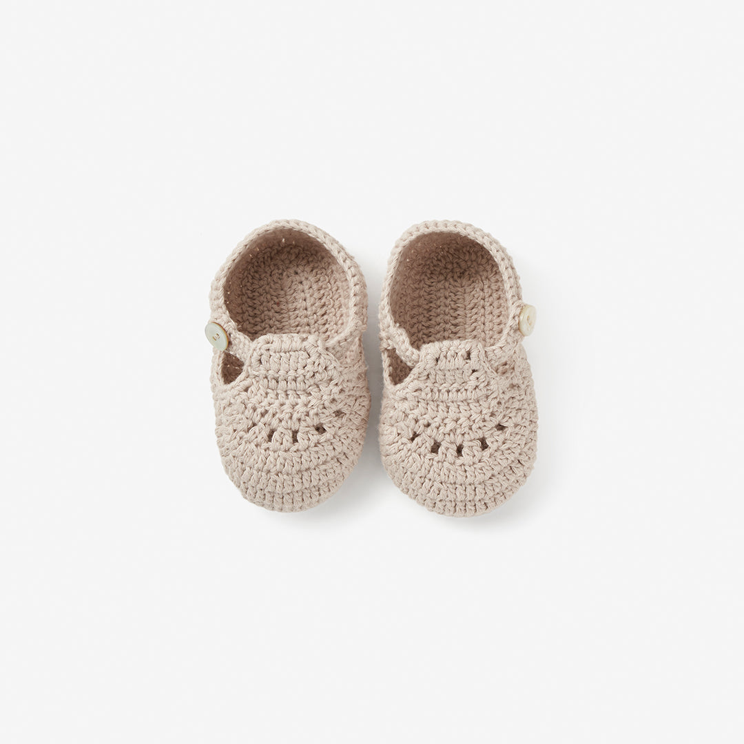 Taupe T-Strap Hand Crocheted Baby Booties