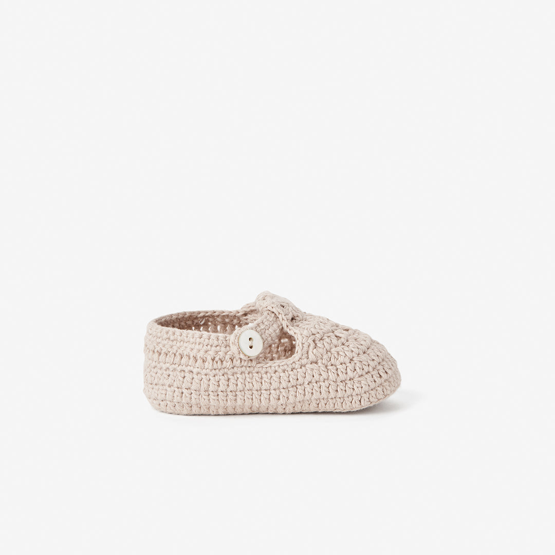 Taupe T-Strap Hand Crocheted Baby Booties