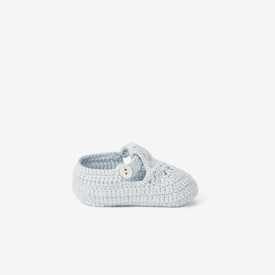 Pale Blue T-Strap Hand Crocheted Baby Booties
