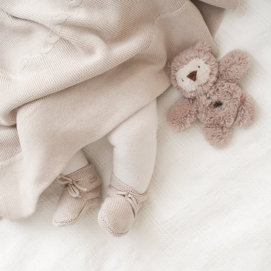 Taupe Garter Knit Baby Booties