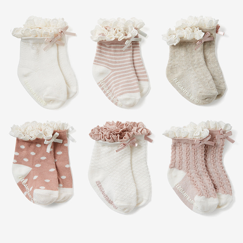 Fancy Pink Non Slip Baby Socks 6pk – Elegant Baby