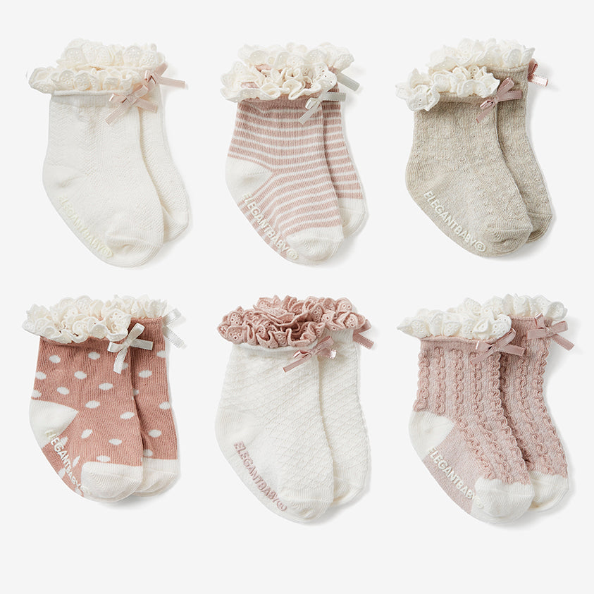 Fancy Pink Non Slip Baby Socks 6 Pack Fancy Pink Non Slip Baby Socks 6 Pack