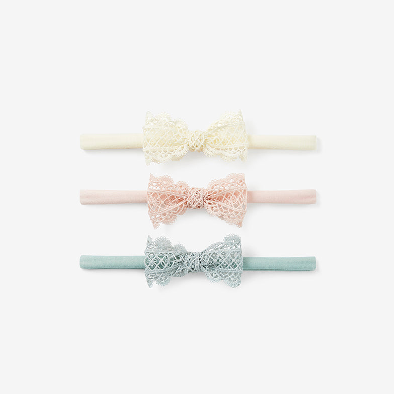 Lacey Bow Nylon Baby Headband 3pk