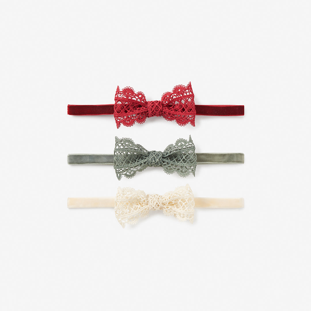 Holiday Lacey Bow Baby Headband 3PK