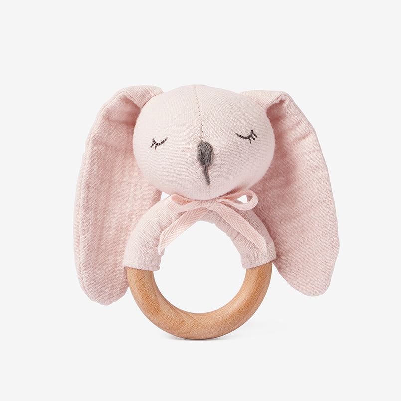 Blush Bunny Wooden Baby Rattle – Elegant Baby