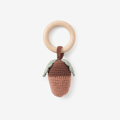 Acorn Knit Wooden Baby Rattle