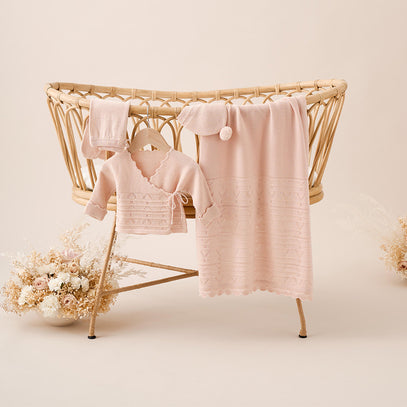 Pink Cashmere Pointelle Layette Set with Box