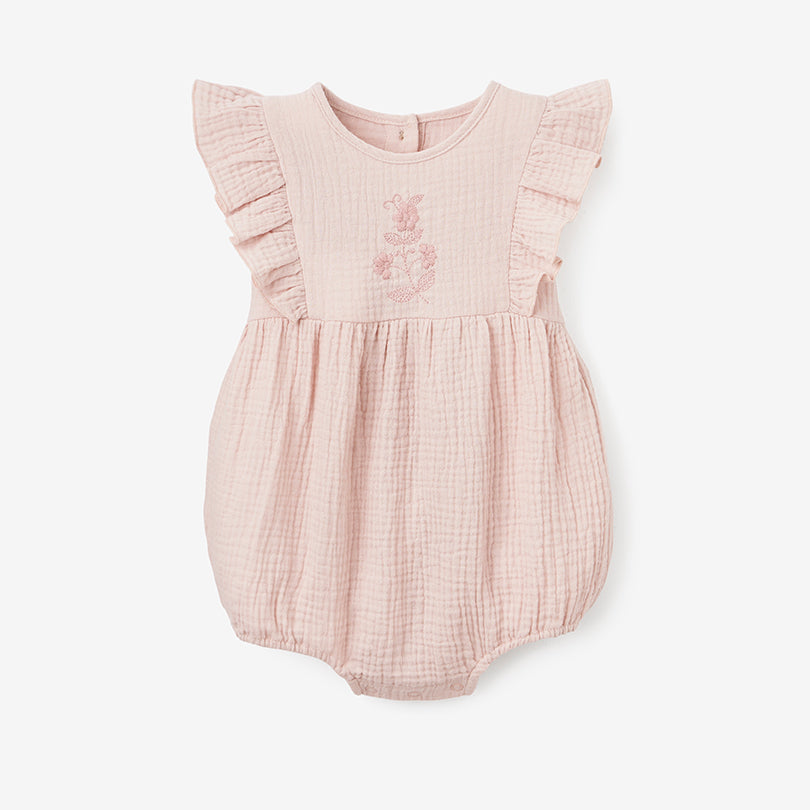 Warm Blush Organic Muslin Baby Bubble Romper – Elegant Baby