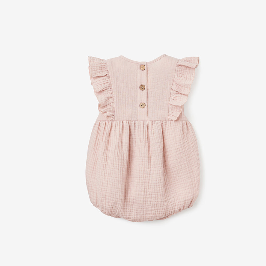 Warm Blush Organic Muslin Baby Bubble Romper