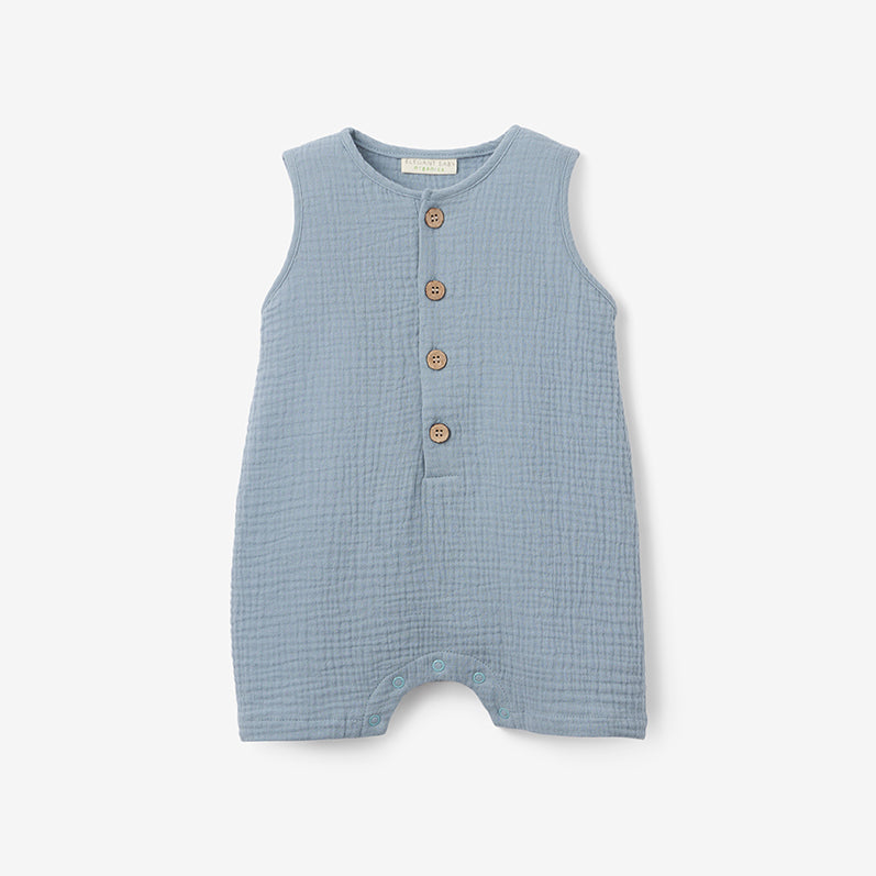 Stone Blue Organic Muslin Button Down Shortall