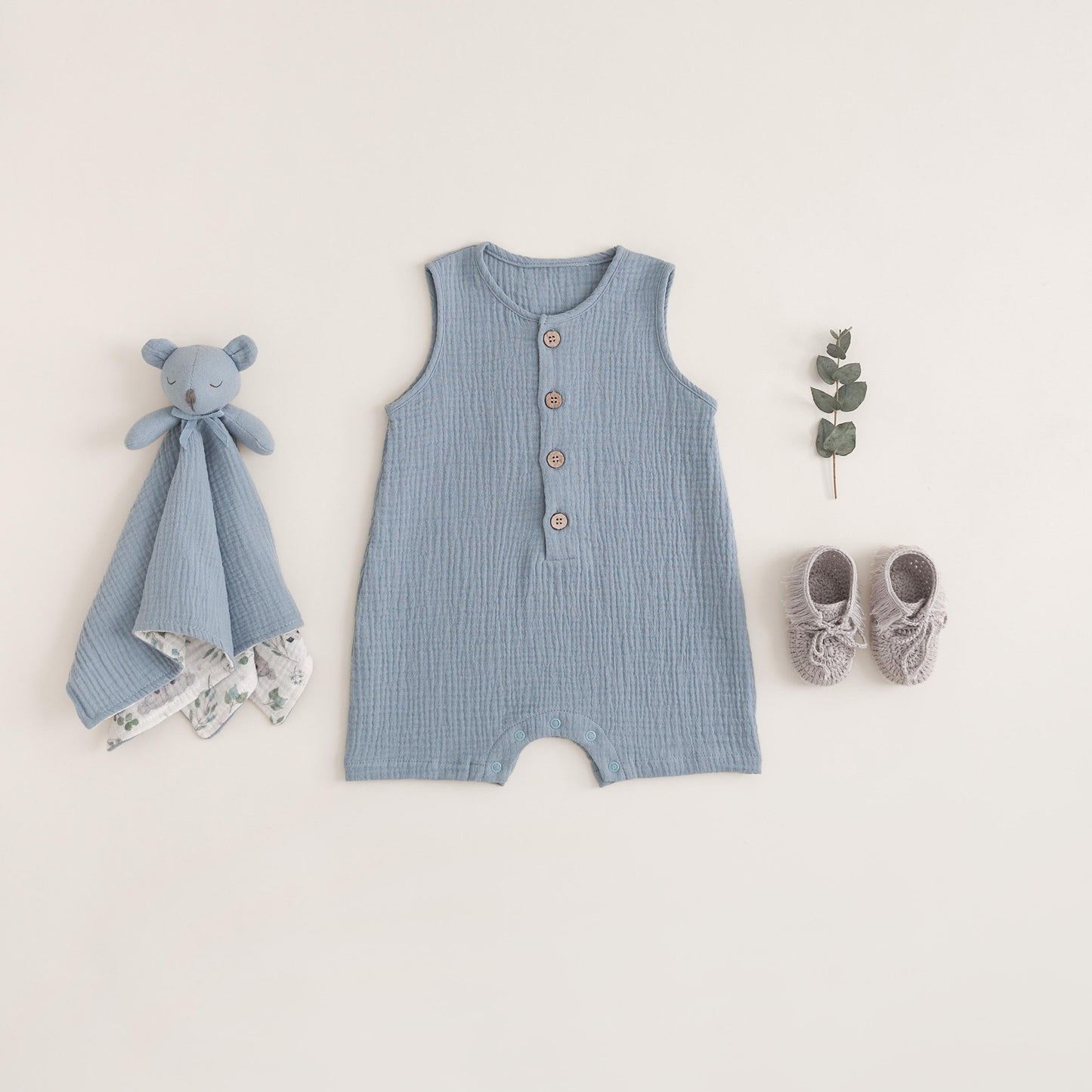 Stone Blue Organic Muslin Button Down Shortall