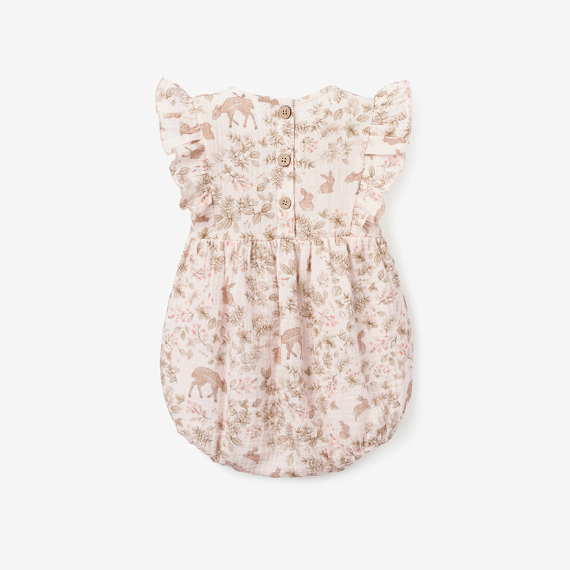 Woodland Print Organic Muslin Bubble Baby Romper