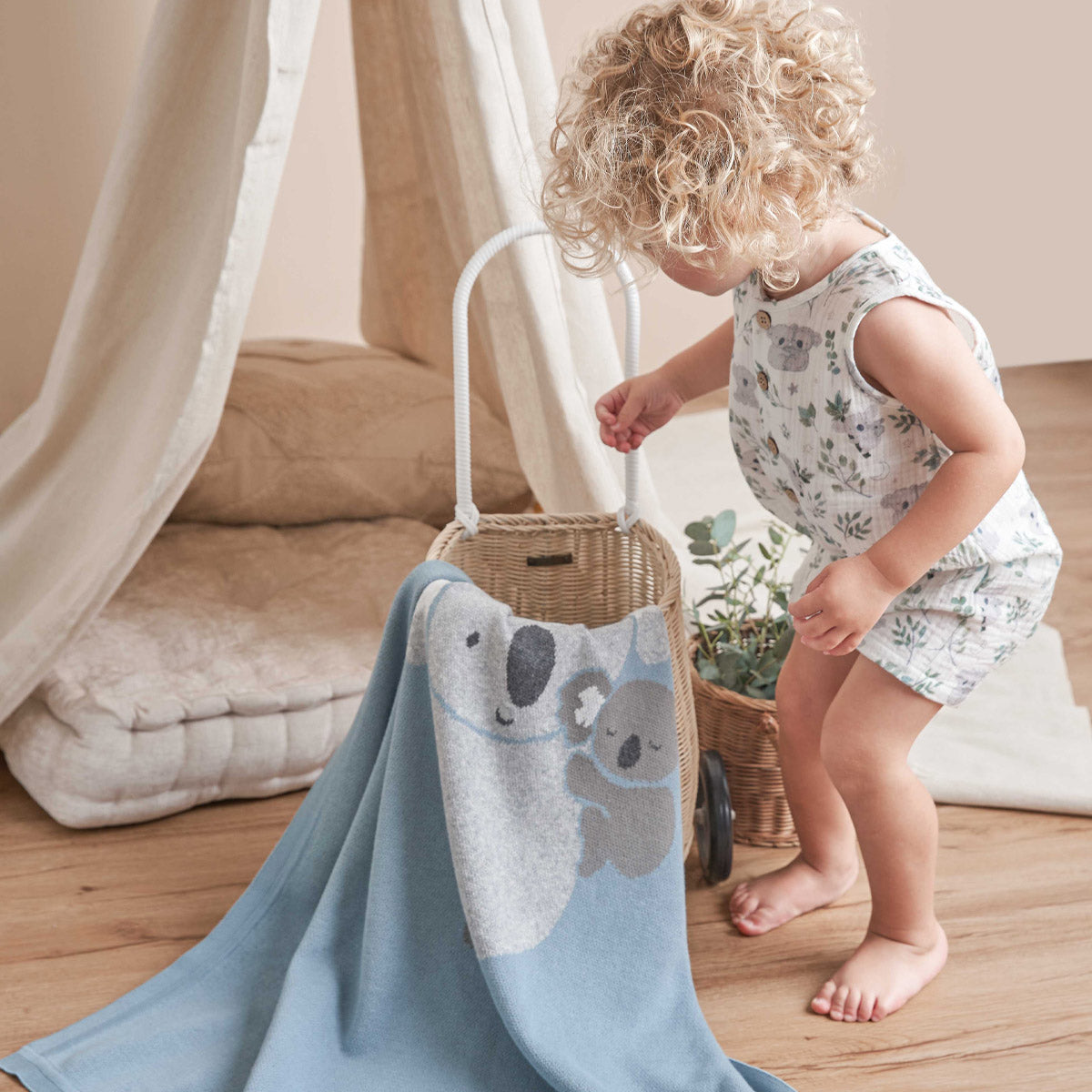 Koala Print Organic Muslin Button Down Shortall