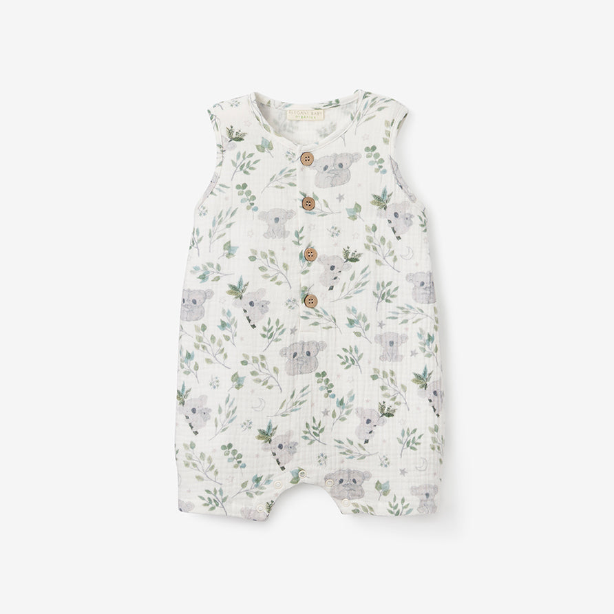 Koala Print Organic Muslin Button Down Shortall