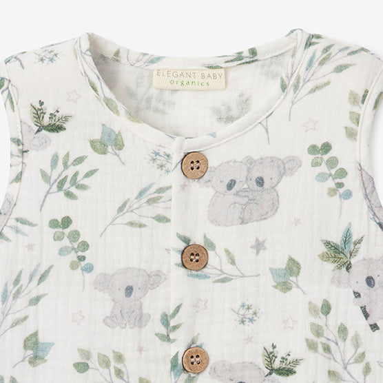 Koala Print Organic Muslin Button Down Shortall