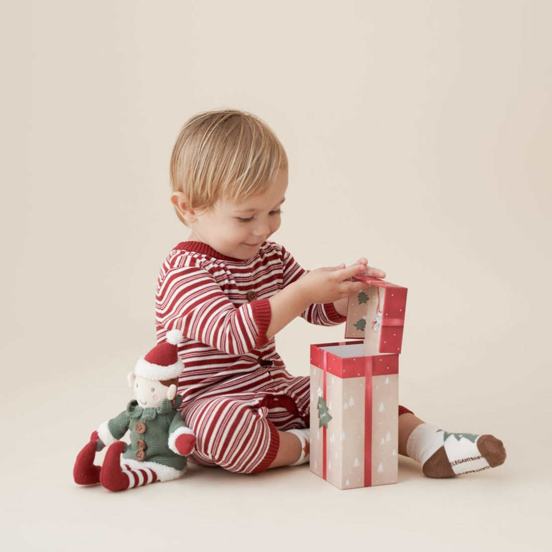Holiday Striped Baby Jumpsuit & Sleepy Cap Set