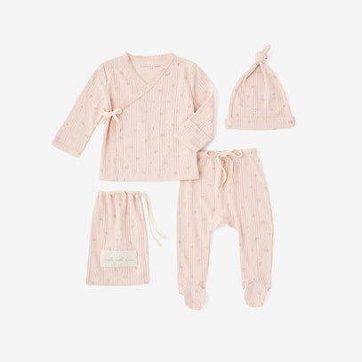 Blush Floral Organic Cotton Pointelle Layette 3 Pc Gift Set