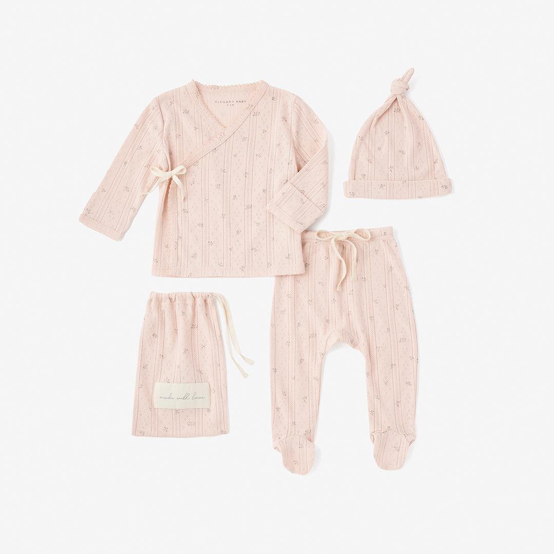 Blush Floral Organic Cotton Pointelle Layette 3 Pc Gift Set