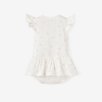 White Floral Organic Cotton Pointelle Baby Bubble Romper