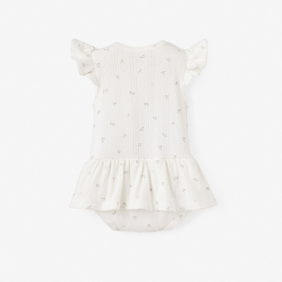 White Floral Organic Cotton Pointelle Baby Bubble Romper