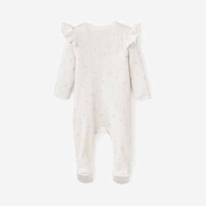 White Floral Organic Cotton Pointelle Baby Jumpsuit
