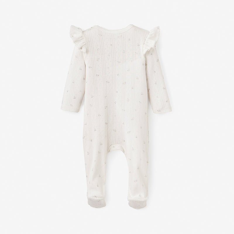 White Floral Organic Cotton Pointelle Baby Jumpsuit