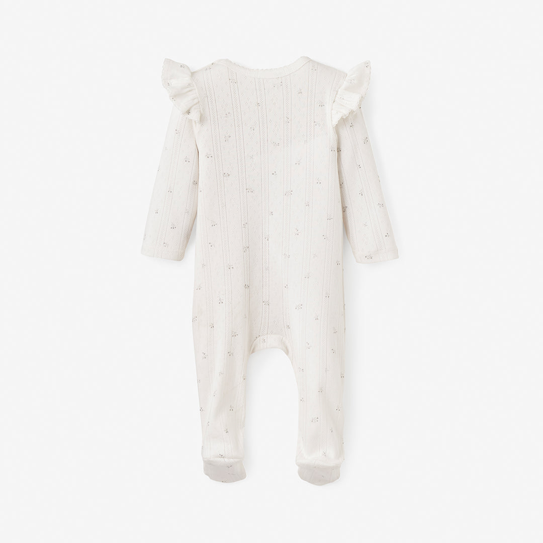 White Floral Organic Cotton Pointelle Baby Jumpsuit