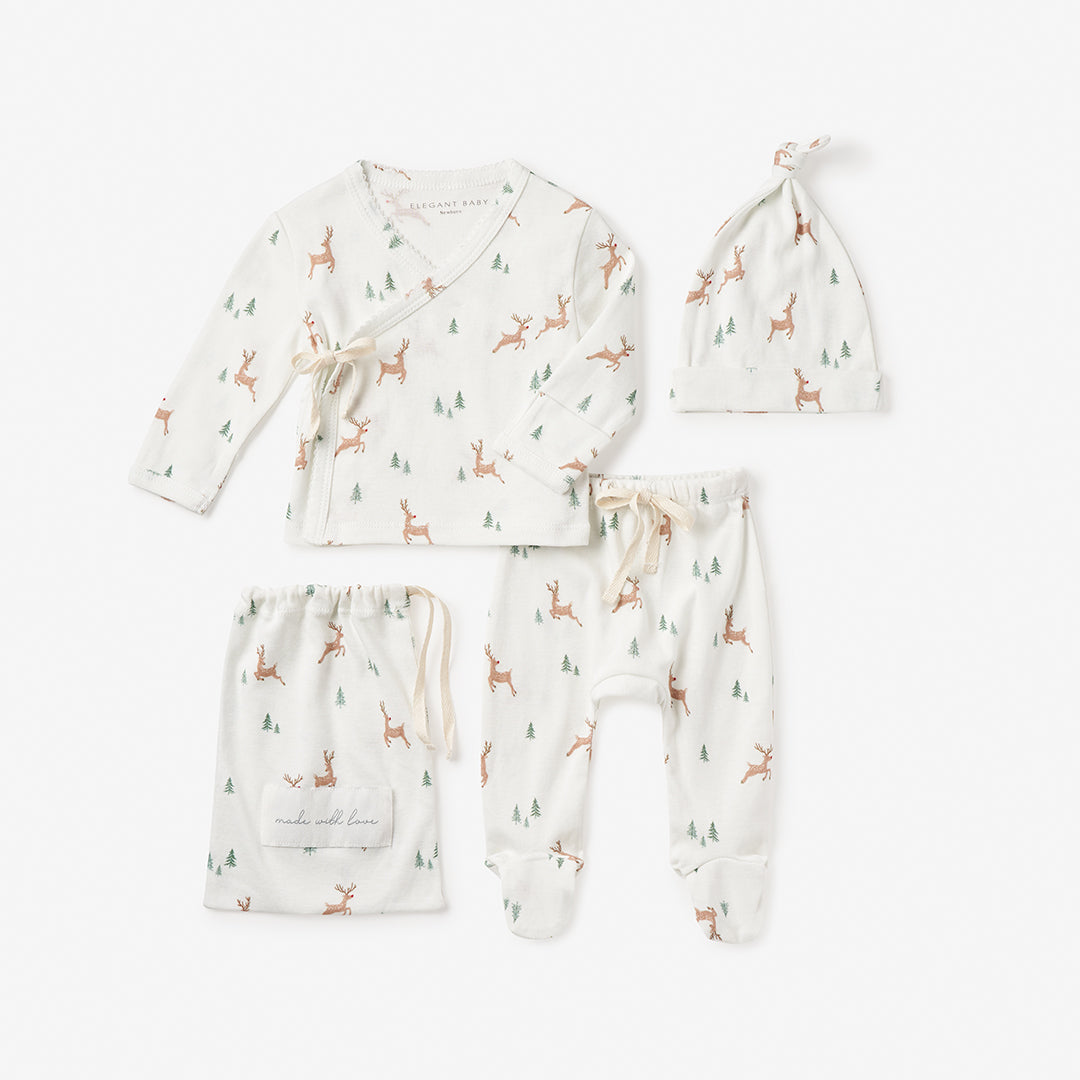 Reindeer Printed Organic Cotton Layette Set