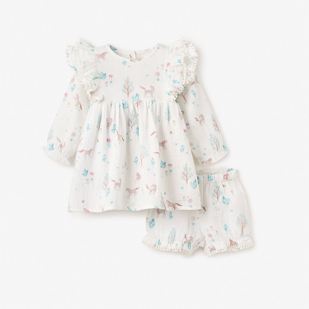 Pony Meadow Organic Muslin Dress & Bloomer Set