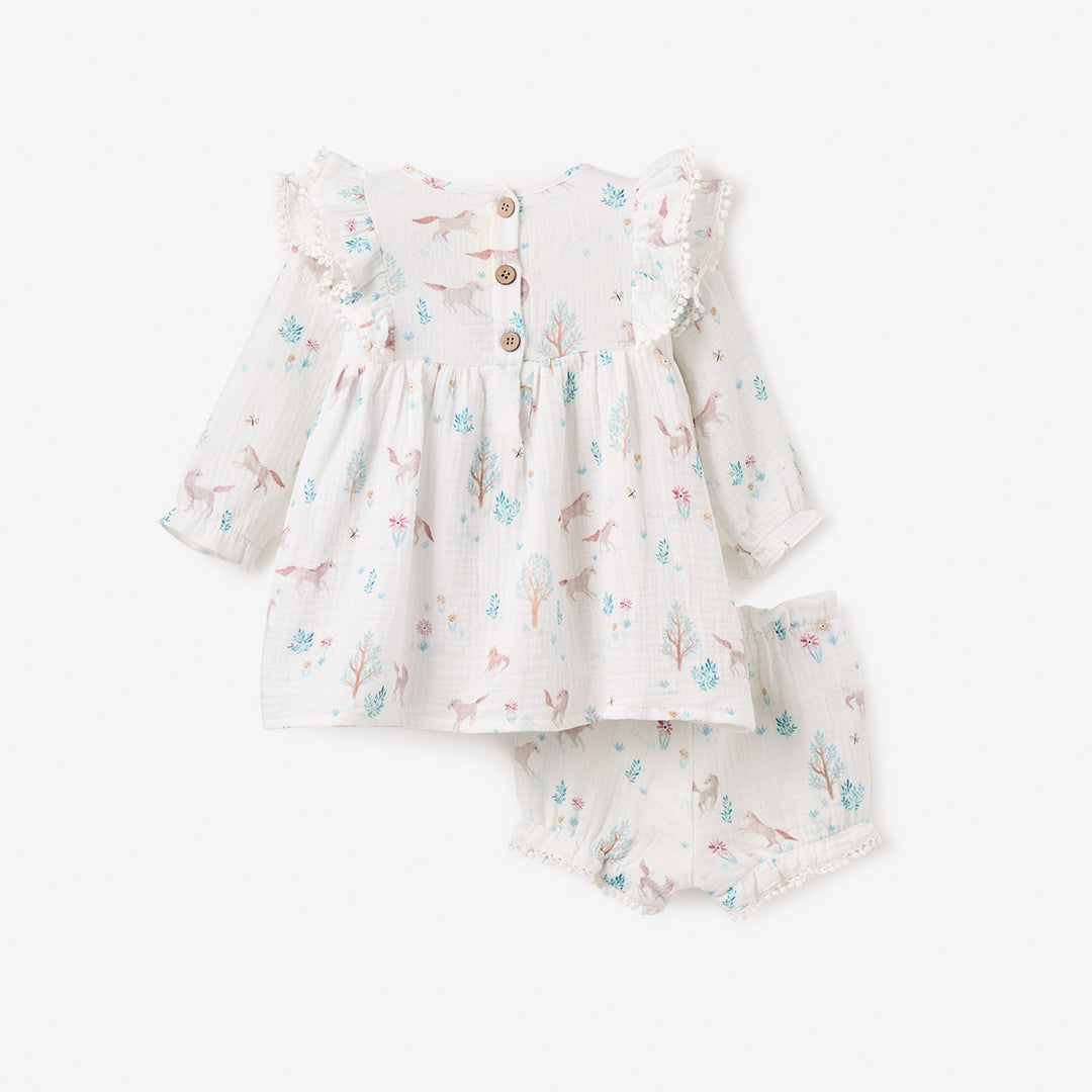 Pony Meadow Organic Muslin Dress & Bloomer Set