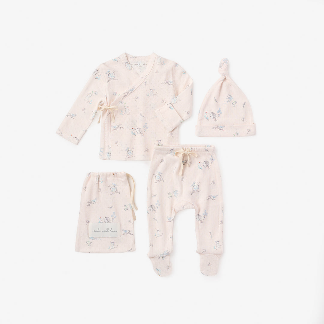 Meadow Mouse Printed Organic Cotton Pointelle Layette Set