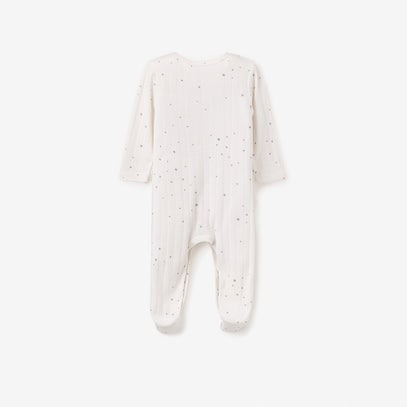 White Celestial Printed Organic Cotton Ribbed Baby Jumpsuit