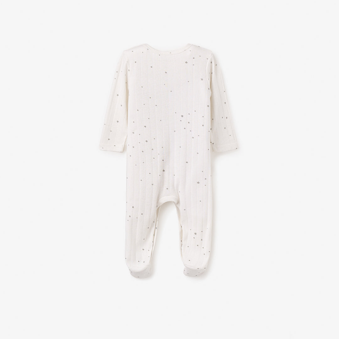 White Celestial Printed Organic Cotton Ribbed Baby Jumpsuit