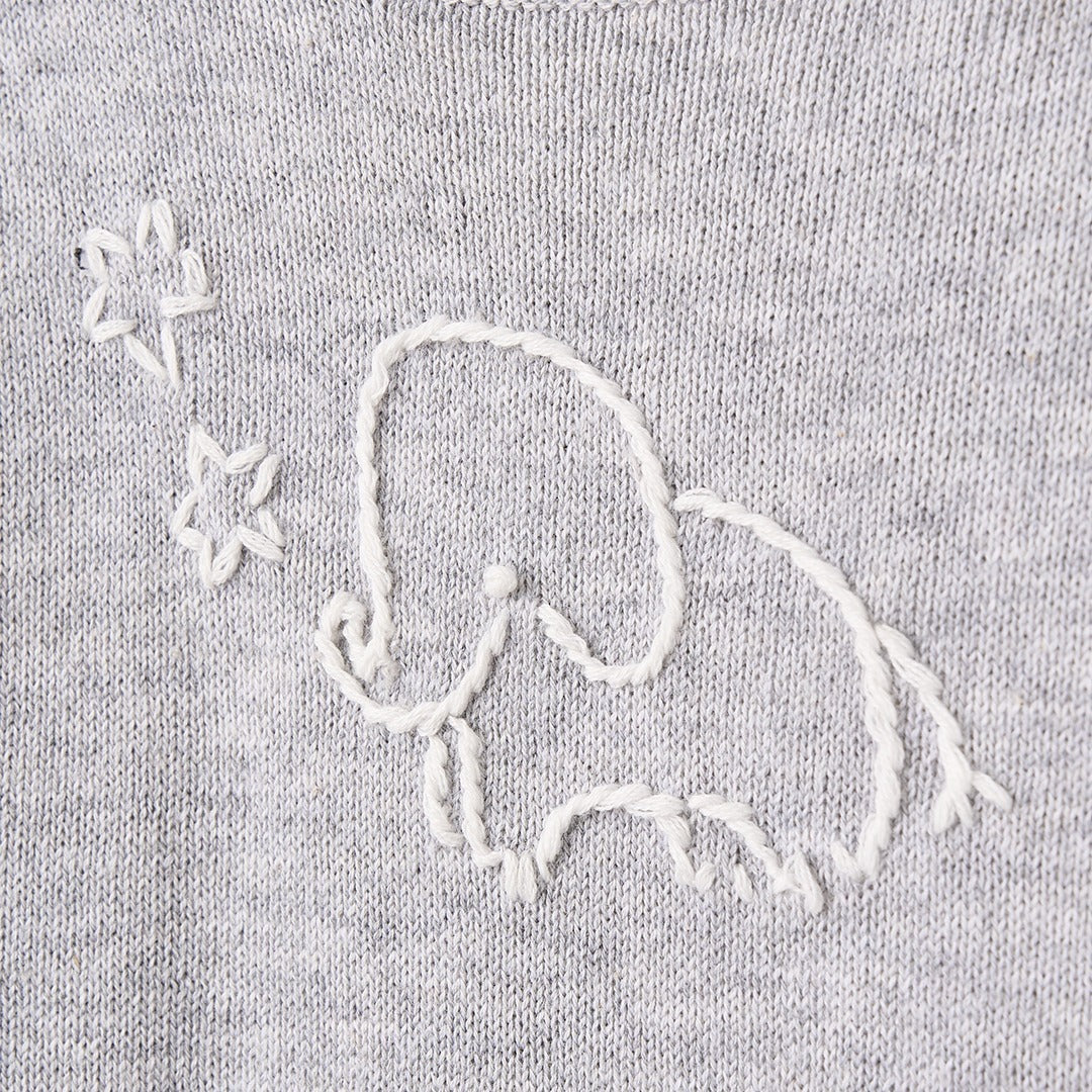 Hand Embroidered Elephant Knit Jumpsuit with Hat