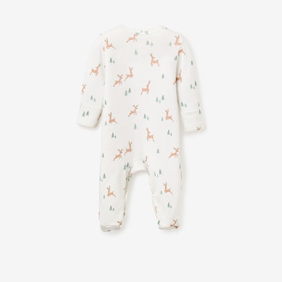 Reindeer Printed Organic Cotton Footed Jumpsuit