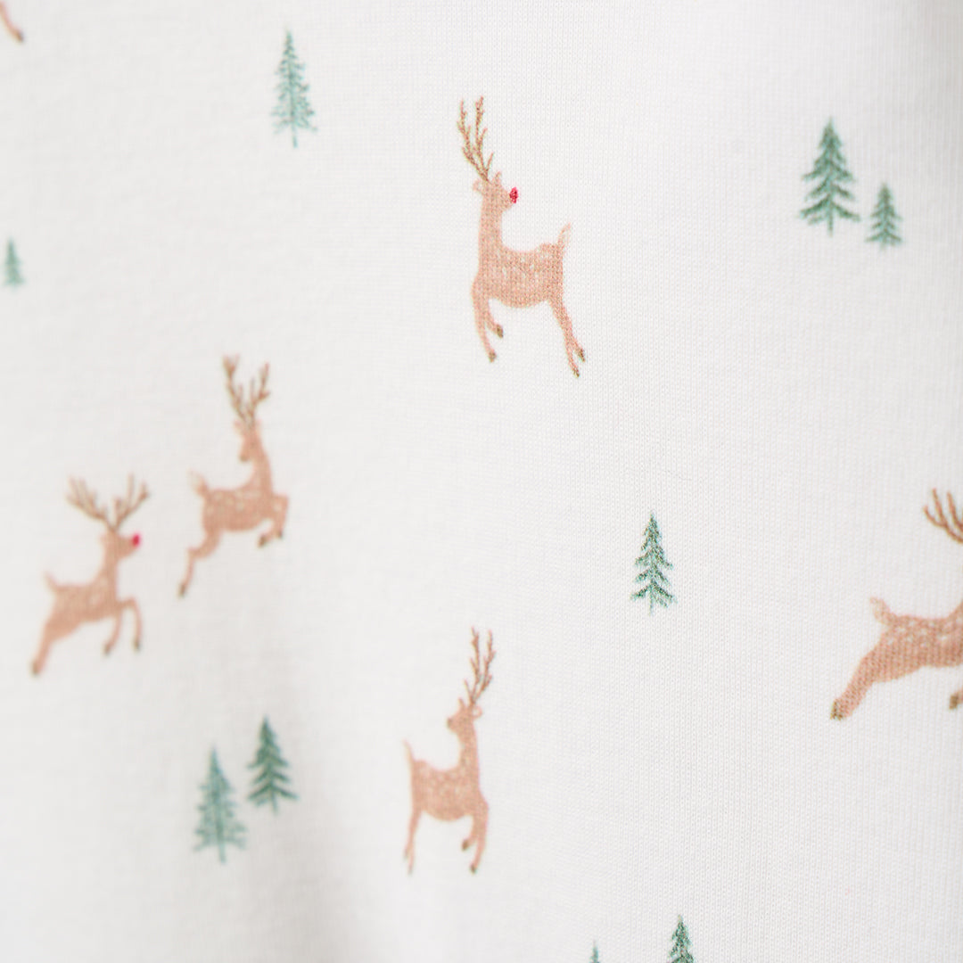 Reindeer Printed Organic Cotton Footed Jumpsuit
