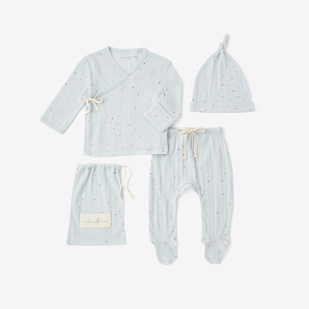 Blue Celestial Organic Cotton Ribbed Layette Set