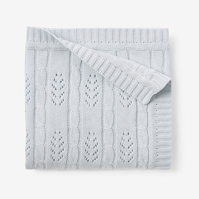 Pale Blue Leaf Knit Baby Blanket