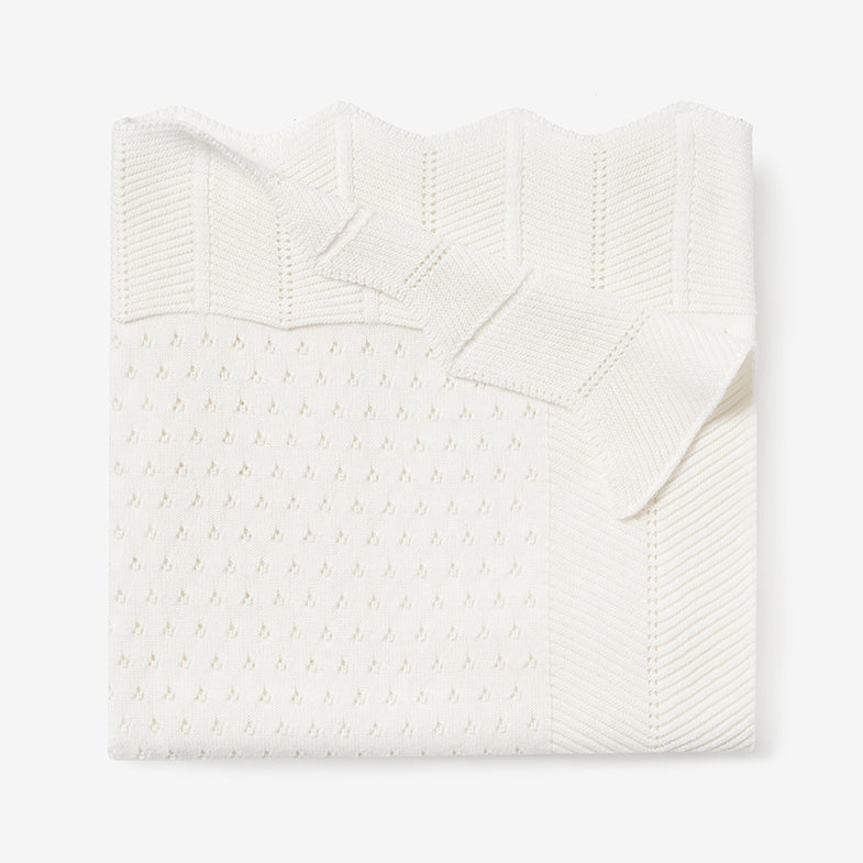 Cream Pointelle Cotton Knit Baby Blanket